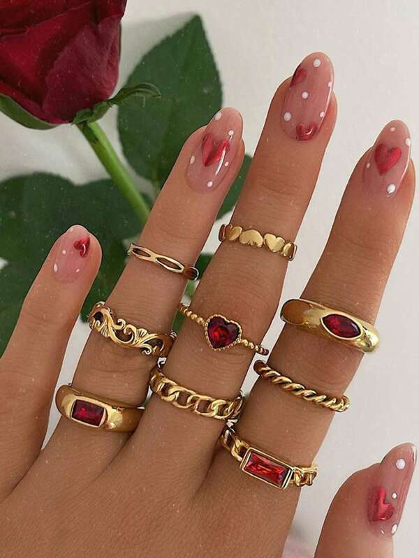 Set de 9 anillos con piedras de colores y efecto de piedras preciosas, anillos geométricos retro, adecuado para que las mujeres los usen a diario como regalo