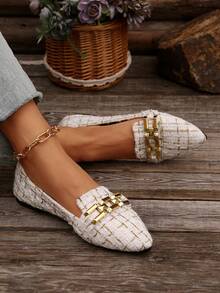 Women's Fashion Metal Decor Pointed Toe Ballet Flats, Slip-On Comfortable Casual Elegant Plaid Pattern Shoes, Suitable For Spring/Summer Daily Wear & Office, Random Pattern - Mijinger - Xem 3