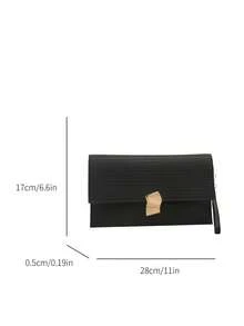1pc Quilted Flap Closure PU Solid Color Envelope Bag, Fashionable Bright Color Party Clutch Bag, Laser Bright Color Chain Shoulder Bag, Glossy Evening Party Small Square Bag, Suitable For Women To Use For Dating, Party, And Evening Events - Black - View 12