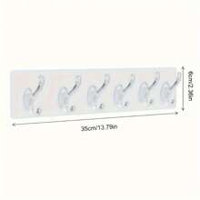 1pc 6-Row Transparent Adhesive Hook Set - Simple Wall Hooks Without Drilling, Suitable For Clothes, Hats, Towels And Accessories - Perfect Space-Saving Storage Solution For Bathroom, Closet And Bedroom