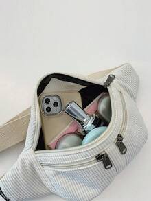 新款时尚复古灯芯绒腰包，简约胸包，大容量纯色单肩斜挎包腰包（男士款）