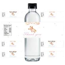10pcs Teddy Bear Theme Water Bottle Labels, Blue & Pink Background Party Decoration Stickers For Beverages, Cans, Cups, Suitable For Birthday, Shower, Engagement, Picnic, Wedding, Gift Packaging