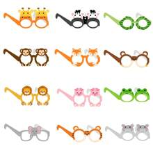 1-12pcs Cartoon Animal Theme Paper Party Prop Glasses, Cute Color Party Photo Prop Glasses, Party Accessories Perfect Decoration Jungle Animal Theme Birthday Party(Each Eyeglass Leg Color Is Random)