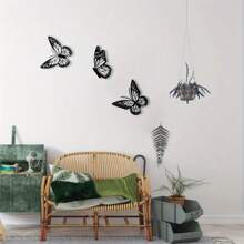 3 PCS Metal Butterfly Wall Sculpture, Classic Style Indoor/Outdoor Hanging Decor, Black Iron Wall Art Decor For Garden Fence Bedroom Kitchen Living Room Dining Room Office