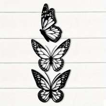 3 PCS Metal Butterfly Wall Sculpture, Classic Style Indoor/Outdoor Hanging Decor, Black Iron Wall Art Decor For Garden Fence Bedroom Kitchen Living Room Dining Room Office