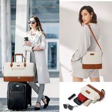 3PCS Weekender Bag For Women/Men, Travel Duffel Bag Carry On Overnight Bag With Shoe Compartment Nylon Travel Weekend Tote Bag,Cow Pattern Graduation Bag For School School Accessories School Stuff - Beige - View 3