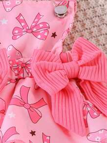 2 Stücke Baby Mädchen elegantes & niedliches Langarm Romper + Lätzchen Kleid Outfit Set, leicht für Frühling & Herbst