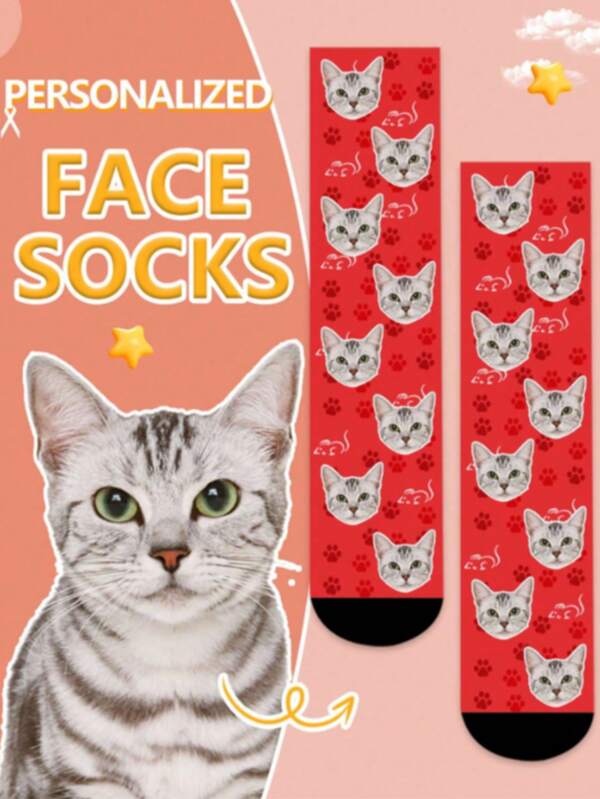 1 Pair Of New Cat Custom Socks, Couple Custom Socks, Graduation Gift, Fun Turtlenecks Custom Socks For Men, Sports Socks, Custom Sports Socks, Birthday Custom Gifts, As Valentine's Day Gifts, Men's Novelty Socks, Women's Novelty Socks