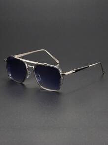 1 pieza Gafas de hombre clásicas y casuales, con montura de metal de puente doble y lentes poligonales de estilo aviador, en color dorado/negro/plateado, un accesorio esencial y con estilo, adecuado para abrigos, suéteres, chaquetas acolchadas, un gran regalo para el novio para el verano, la playa, al aire libre y los viajes.
