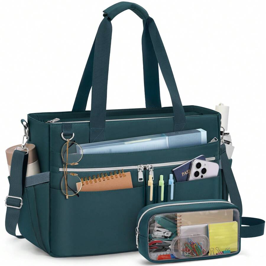 Teacher Tote Bag For Women 15.6 Inch Laptop Briefcase With Clutch Bag, Nurse Bags Professional Work Handbag For Office College Nursing, Large Utility Tote Messenger Shoulder Bag