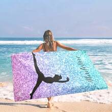 1pc Customizable Gymnast Silhouette Beach Towel, Modern Style, Super Soft Microfiber, Quick-Dry, Non-Stick, Knitted Fabric With Personalized Text, Suitable For Beach, Travel, Camping, Swimming Pool Bathroom Decor Summer Beach Essentials