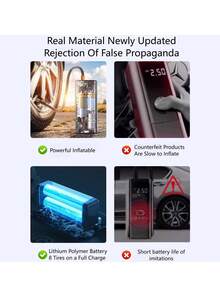 便携式轮胎充气机空气压缩机 - 150 Psi 手持式无线气泵，带 LED 灯和数字压力表，充气泵，可充电电动气泵，适用于汽车、摩托车、自行车和球类运动。汽车必备品/汽车配件 - 黑色 - 查看 5