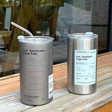 1 件美式工业风格真空保温杯/马克杯，360ml/600ml 不锈钢咖啡杯带吸管，便携式水瓶，适合户外和办公室使用，返校 - 彩色 - 查看 6