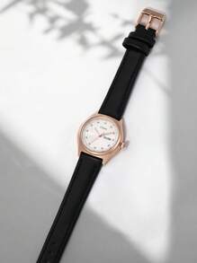 TOMI TOMI 1pc Universal Quartz Leather Watch With Dual Calendar, Elegant & Compact Design, Suitable For Daily Wear & Gift