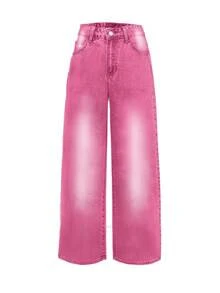 Women's Autumn Y2K Washed Vintage Wide Leg Jeans, Casual Street Style - Red Violet - View 7