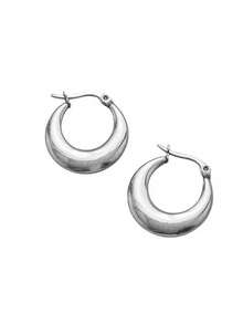 2pcs Fashionable Oval C-Shape Hoop Earrings, Suitable As Gift For Family And Friends - Silver - View 3