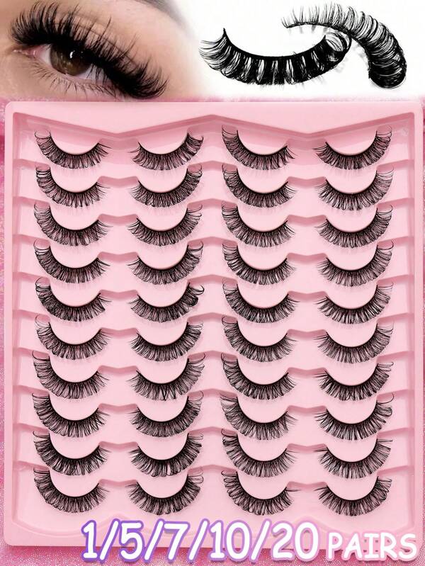20/10/7/5/1 Paar D-Curl wählbare natürliche falsche Wimpern, flauschig, weich, dramatisch, 3D-Nerz-Wimpern, lange, verwischte Wimpernhaare, unordentlich, mehrschichtige kurze dicke Fake-Wimpern-Verlängerung in Großpackung, Make-up Produkte für Hochzeit und Party