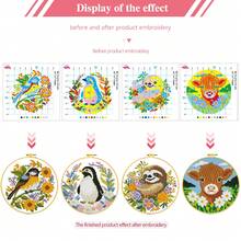 11CT 十字绣套件 DIY 手工刺绣，包括线、针、图案表 - 奶牛、企鹅、树懒、花卉乡村风格装饰，适用于客厅/卧室，初学者入门套装 - 彩色 - 查看 9