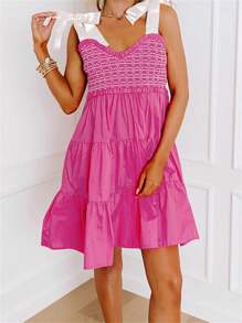 Women's Summer Pleated Cami Dress Sleeveless Open Back V Neck Above Knee Strappy Dress