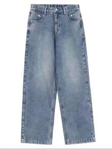 Women Wide Leg Jeans Mid-Low Waist Baggy Jeans Loose Boyfriends Jeans Vintage Y2K 90s Denim Pants - 藍色 - 查看 4