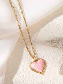1pc Retro Colorful Drip Oil Heart Shaped 18K Gold Plated Stainless Steel Pendant Necklace, Fashionable Jewelry Gift For Stylish Lover - Gold - View 20