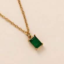 CIREY 18K Gold Plated Rectangle Birthstone Pendant Necklace With Colorful Cubic Zirconia For Women, Titanium Steel