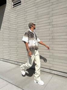 2025 Men's Fashionable Leopard Print Short Sleeve Shirt, Spring/Summer - Multicolor - View 5