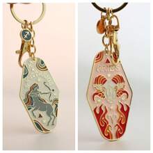 1 pièce Porte-clés signe du zodiaque Bélier/Taureau style bohème, anneau de clé d'hôtel en métal émaillé, cadeau parfait pour la famille, les amis, les collègues, les partenaires, les anniversaires, les accessoires de voiture, les breloques de sac, l'école, le style gothique mignon Y2K