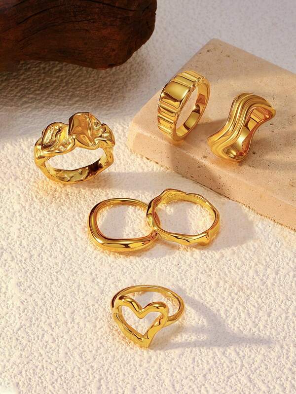 1 Peça Anel Estilo Casual Feminino, Projetado com formas de Coração e Abertura, Revestido com Ouro 18k e Feito de Aço Inoxidável, Adequado para Uso Casual Diário Feminino