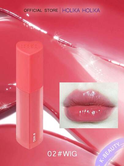 HOLIKA HOLIKA Heart Crush Glow Tint Air 02#WIG, galaretowaty błyszczyk, szkliste refleksy, nieklejący się, wielowarstwowa formuła, rozświetlający, utrzymujący się przez cały dzień, kieszonkowy rozmiar, gotowy do użycia przed kamerą, 5-sekundowy blask w biurze, koreański makijaż, 3 g/0,1 uncji
