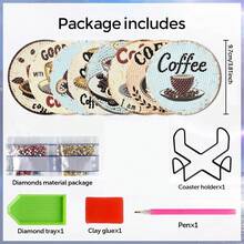 8 件套钻石画杯垫套装，亚克力海滩咖啡馆图案杯垫带支架，适用于家居装饰 DIY 钻石艺术工艺品套件，适合初学者、成人、人造钻石艺术用品礼物