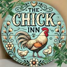 1pc "Chicken Inn" Vintage Iron Wall Art Sign - Flat Printed, Waterproof & Fade Resistant, Suitable For Living Room, Bedroom, Kitchen, Office Decor, 7.8x7.8 Inches, Random Hole Position - Multicolor - View 2