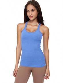 Yoga Racerback Tank Top For Women With Built In Bra,Women's Padded Sports Bra Fitness Workout Running Shirts - 藍色彼岸 - 查看 1