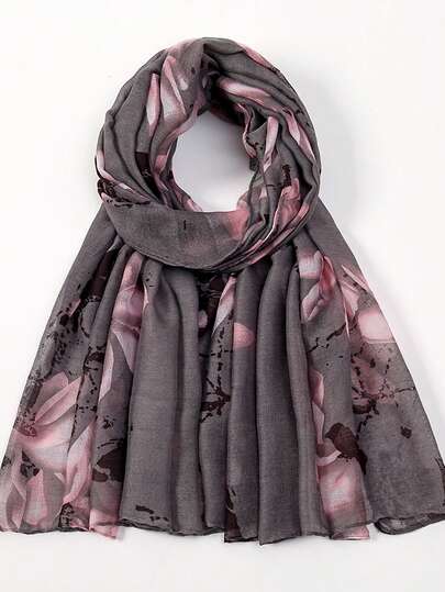 1pc Flower Print Casual & Elegant Polyester Georgette Scarf, Suitable For Spring, Summer, Autumn And Winter For Dress