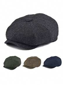Retro Newsboy Caps Men Octagonal Hats British Painters Hats Spring Autumn Berets Herringbone Flat Caps Hip Hop Berets - Navy Blue - View 4