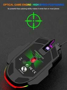 LIMEIDE V7機械遊戲有線滑鼠，LED燈光設計，適用於桌上型電腦、筆記型電腦，有線遊戲滑鼠，辦公室必備 - 彩色 - 查看 4