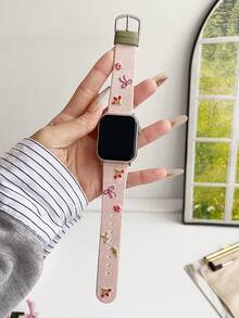 1 件女式粉色蝴蝶结樱桃花刺绣皮革表带，兼容 表带 38/40/41/42/44/45/49/(S10 42)/(S10 46) 毫米，兼容表带 S10/Ultra/Se/9/8/7/6/5/4/3/2/1，时尚可爱，INS 风格，表带，智能表带，母亲节/日常/派对礼物 - 粉色 - 查看 2
