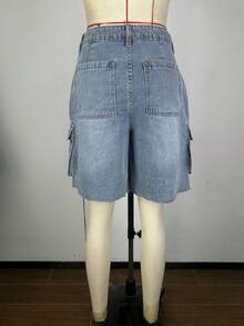 Women's Y2K Style Solid Color Casual Cargo Denim Shorts - Light Wash - View 5