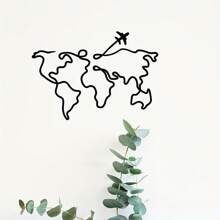 1 buc Decor de perete metalic - Decor de perete cu hartă a lumii, Artă murală metalică tradițională cu hartă a lumii cu avion, Sculptură contemporană pentru sufragerie, birou, decor de casă Ideal pentru sufragerie, dormitor, decor de bucătărie - Cadou perfect pentru casă nouă, cadou de ziua de naștere pentru iubitorii de muzică, colecționari de antichități - Construcție din fier, decor de casă, perfect pentru decorul camerei Decorul dormitorului