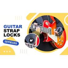 Paquete de 10 trabas profesionales para correa de guitarra para guitarras eléctricas y bajos - Sujetadores de correa de goma seguros con sistema de arandela
