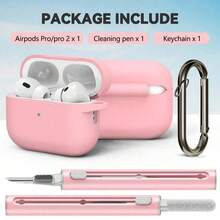 1pc Solid Color Silicone Case With Carabiner Clip And Cleaning Brush - Pink - View 2