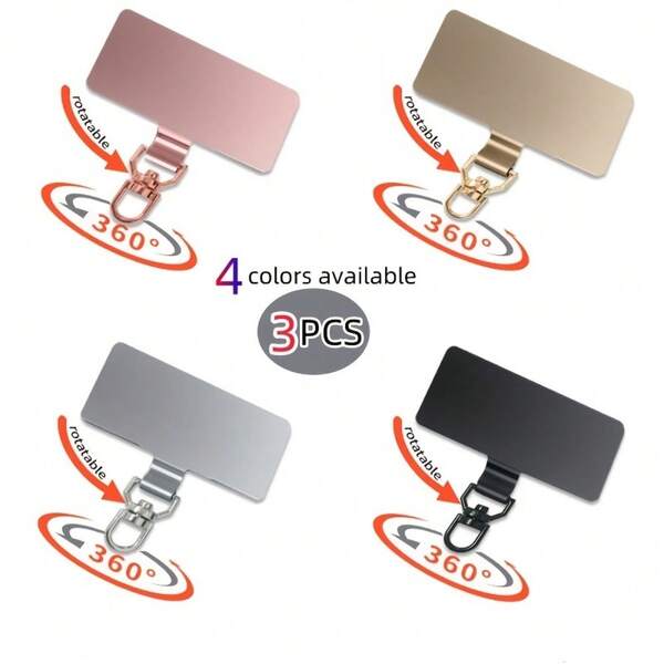 3pcs Upgraded 360° Rotating Stainless Steel Phone Strap Connectors, Ultra-Thin 0.12-Inch Golden Clip, Phone Case Secure Strap Wristband Lanyard Crossbody Accessory, Universal Phone Accessory