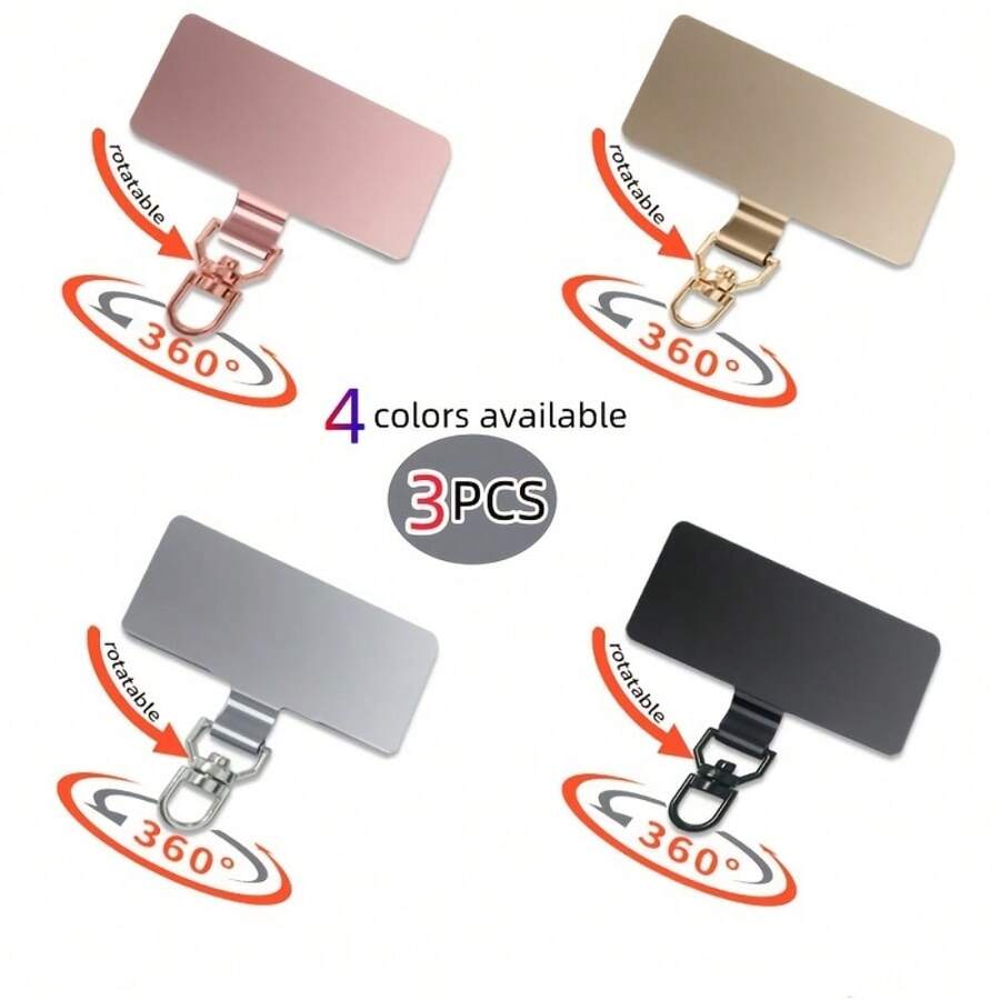 3pcs Upgraded 360° Rotating Stainless Steel Phone Strap Connectors, Ultra-Thin 0.12-Inch Golden Clip, Phone Case Secure Strap Wristband Lanyard Crossbody Accessory, Universal Phone Accessory - Multicolor - View 1