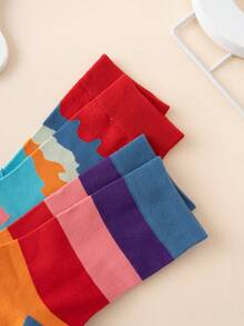 2 Pairs Unisex Colorful Stripe & Cartoon Printed Comfortable & Breathable Mid-Calf Socks, Suitable For Everyday Use, High Quality Material, Variety Of Patterns, Suitable For All Seasons - Multicolor - View 4