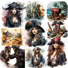 1 Pack Vintage Pirate Chest & Map Parrot Pirate Decorative Stickers For Scrapbooking, Diary, Photo Album, Craft, Stationery, School Supplies - Black - View 5
