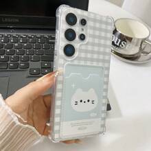 Plaid Cat Pattern Card Holder Anti-Drop Phone Case Suitable Compatible With Galaxy S25, S24 Ultra, S24 FE, S25 Ultra, Galaxy A36, Galaxy A56, Galaxy S23 Ultra, -SPARK GO 2024, POP8, SPARK20C, SPARK20, POVA6, POVA6PRO 5G, POP9 4G, SPARK GO1, SPARK GO 2025, Can Hold Student Card, Credit Card, ID Card