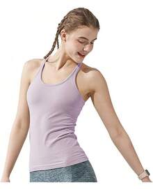 Yoga Racerback Tank Top For Women With Built In Bra,Women's Padded Sports Bra Fitness Workout Running Shirts - 紫色 - 查看 1
