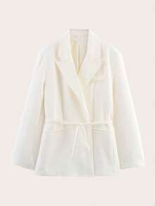 Solid Color Waist Belt Casual Long Sleeve Jacket, Suitable For Spring And Autumn White - White - View 1
