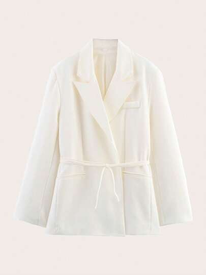 معطف أكمام طويلة ذو لون سادة وحزام للخصر، مناسب لفصلي الربيع والخريف