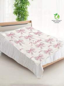 1pc Creative Custom Name Personalized Bow Print Flannel Blanket - Perfect Holiday Gift Birthday Gift For Family And Friends - Comfortable All Seasons Multifunctional Blanket Suitable For Sofa, Bed, Office, Camping, Travel,Suitable For Mother's Day Gifts - Multicolor - View 4